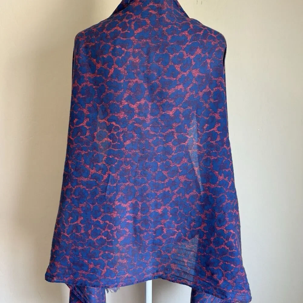Leopard Cheetah Animal Print Blue & Pink Scarf Wrap Shawl Festival Artsy Boho
